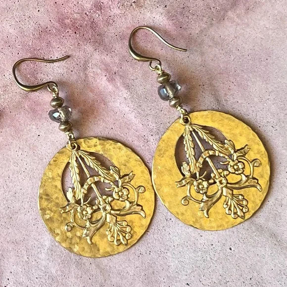 Handmade gemstone nouveau earrings. - Picture 8 of 9